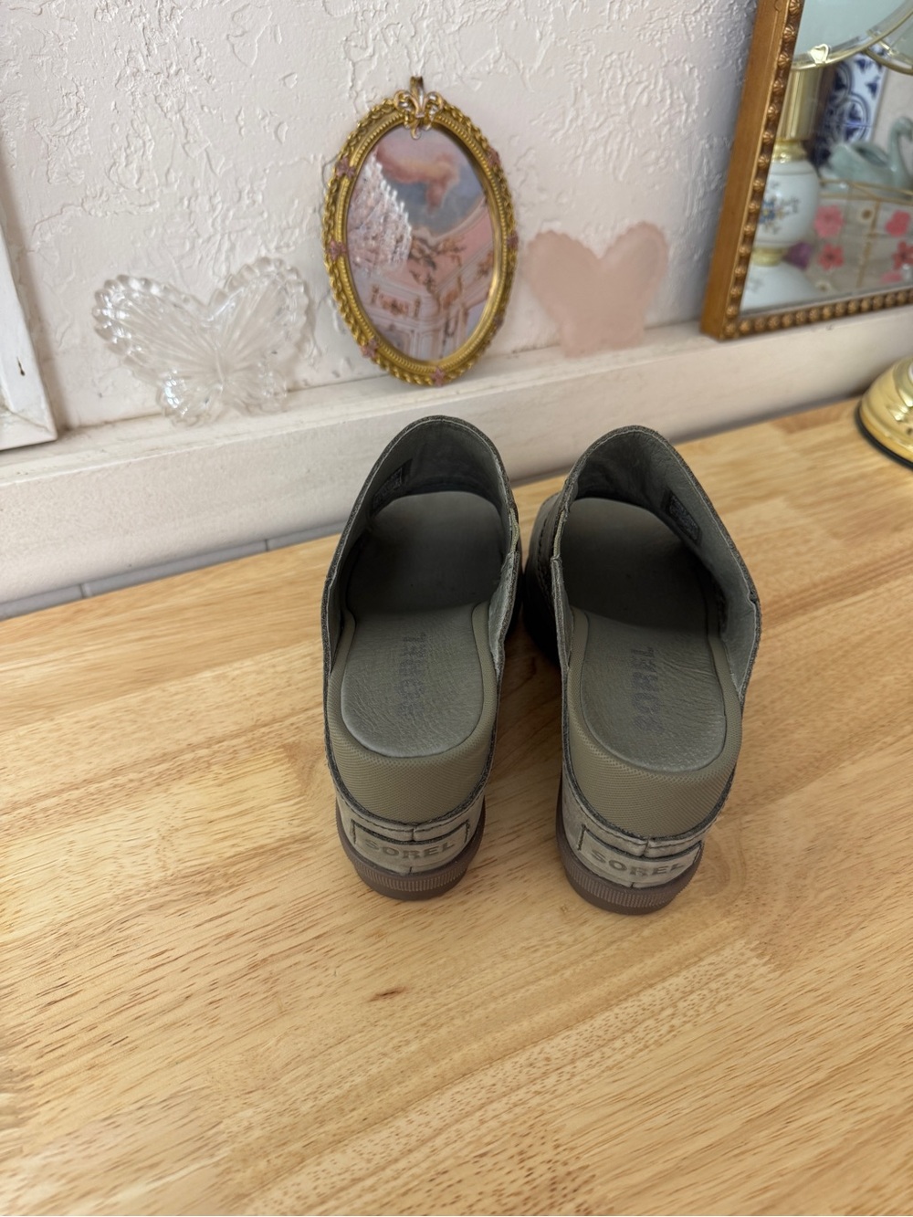 Sorel Kinetic Olive Green Nubuck Slide Mules Lug Sole Comfort Sandals Size 10 - Picture 4 of 12